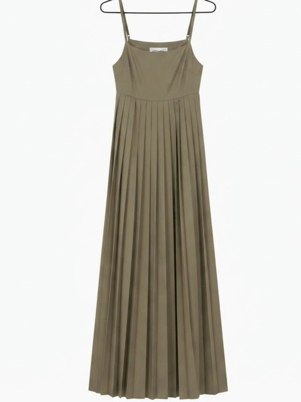 Anthropologie Olive Sage Green Pleated Spaghetti-Strap Maxi Dress Size XS